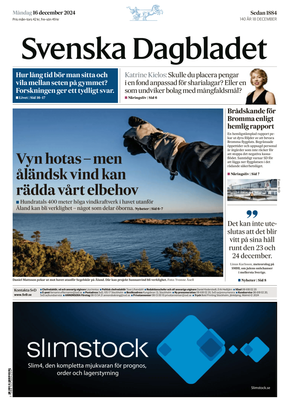 Prima-pagina-Svenska Dagbladet-edizione-di-oggi-20241216